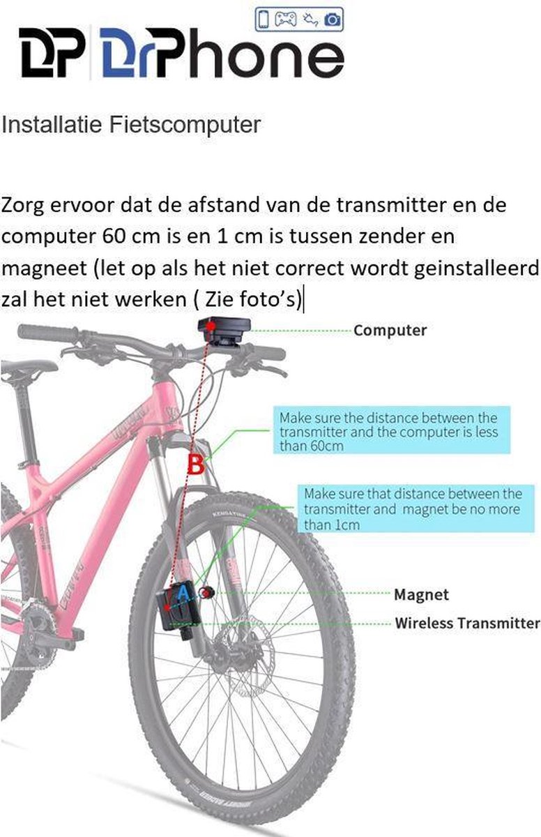 DrPhone Fietscomputer - Bedraad fiets snelheidsmeter