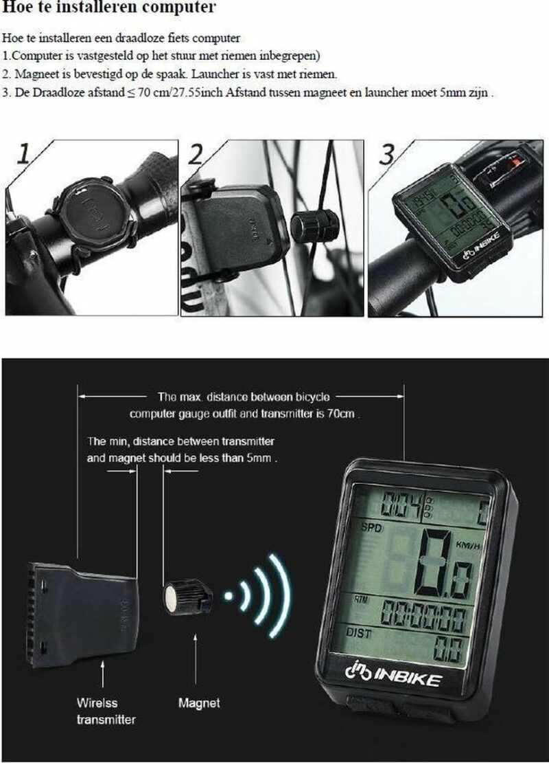 DrPhone FCS2 Draadloze Fietscomputer – Snelheidsmeter – Kilometerstand/Teller –Stopwatch – ODO en meer - Zwart - Afbeelding 3